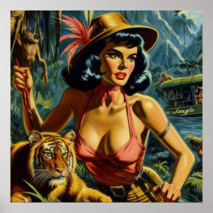 Vintage Jungle Pulp Girl Poster