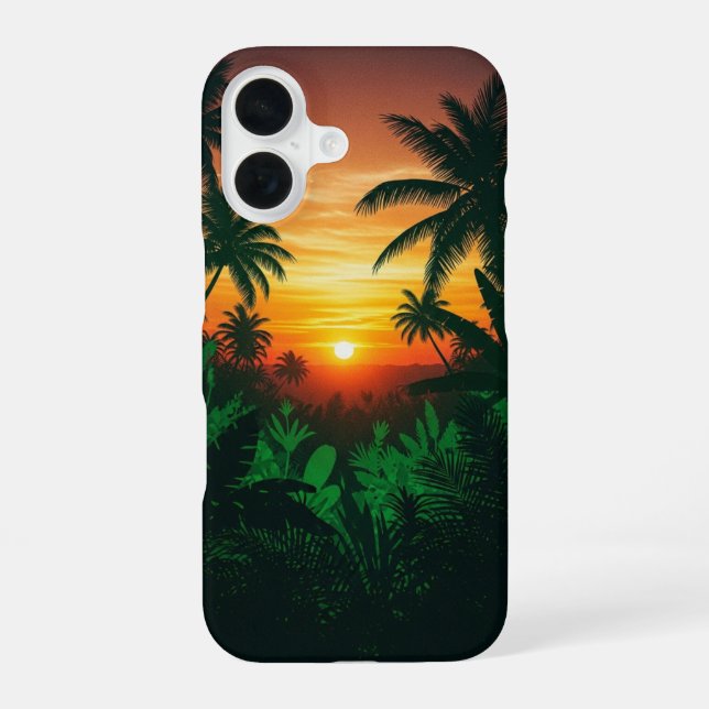 Vintage Jungle Sunset iPhone 16 Case (Back)