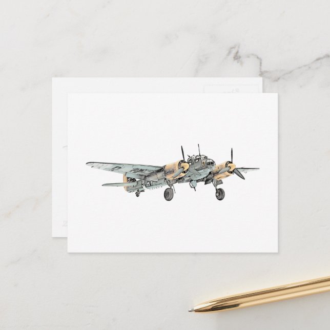 Vintage Junkers Ju 88 Bomber Aircraft Drawing Postcard (Front/Back In Situ)