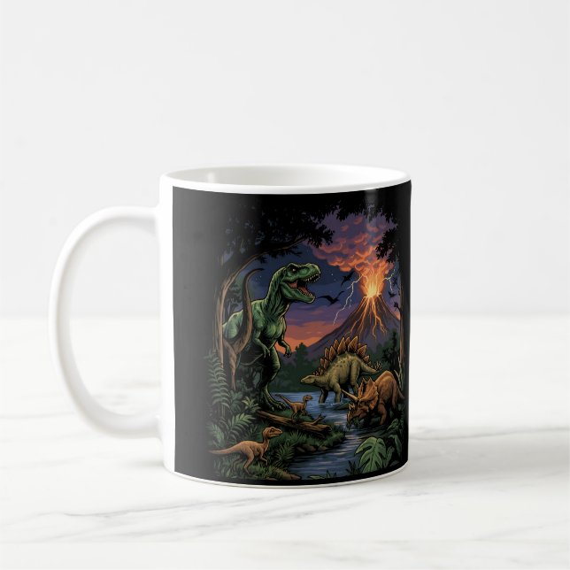 Vintage Jurassic Dinosaur Rex and Triceratops  Coffee Mug (Left)