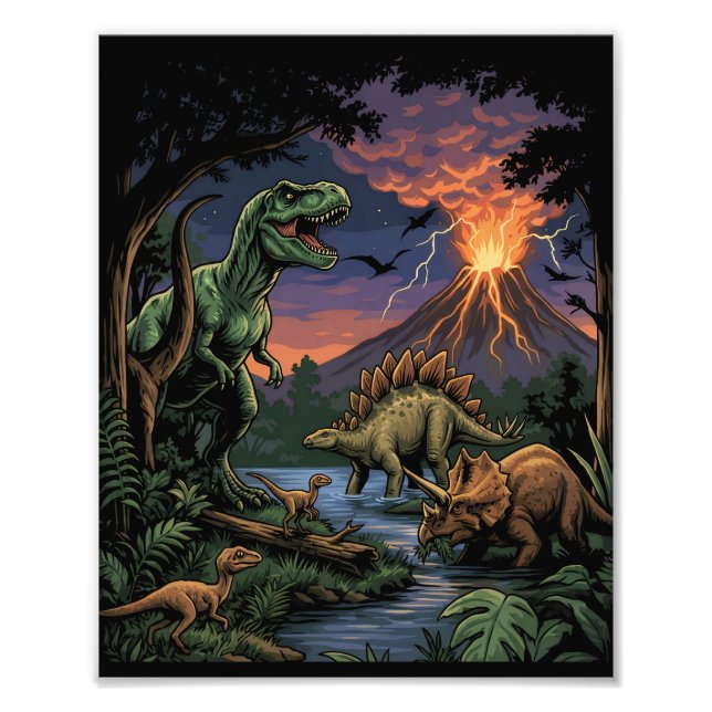 Vintage Jurassic Dinosaur Rex and Triceratops  Photo Print (Front)