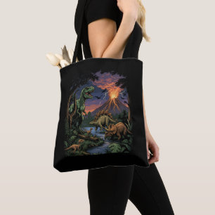 Vintage Jurassic Dinosaur Rex and Triceratops Tote Bag