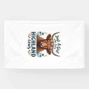 Vintage Just A Girl Who Loves Highland Cows Floral Banner