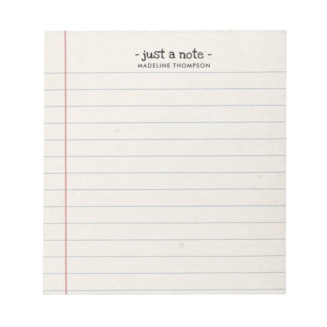  Vintage Just A Note College Ruled Lined Notepad (Front)