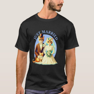 Vintage Just Married Cats Bride Groom Cats Wedding T-Shirt