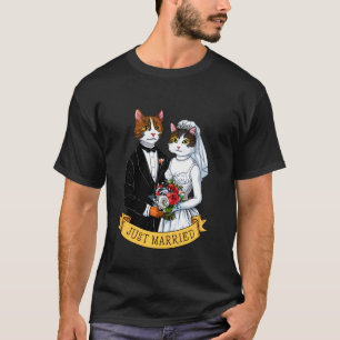 Vintage Just Married Cats Bride Groom Cats Wedding T-Shirt