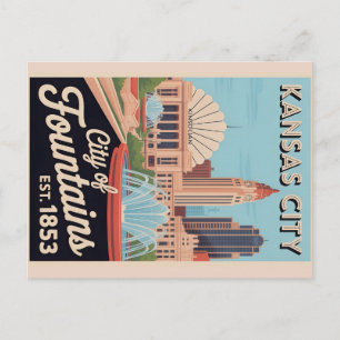 Vintage Kansas City Missouri Retro Travel Illustra Postcard