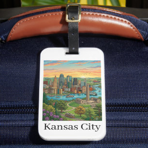 Vintage Kansas City Skyline Travel Art Luggage Tag