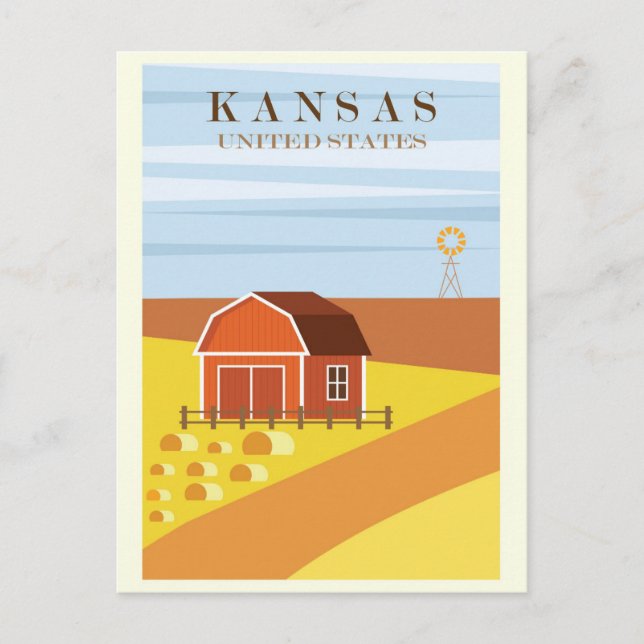 Vintage Kansas Farm Travel Postcard (Front)