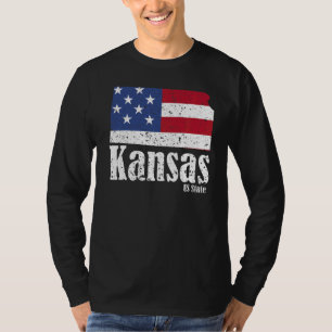 Vintage Kansas Map American Flag 4th of July Pride T-Shirt