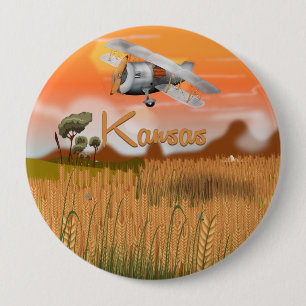 "Vintage Kansas Wheat field Travel Poster" "kansas 4 Inch Round Button