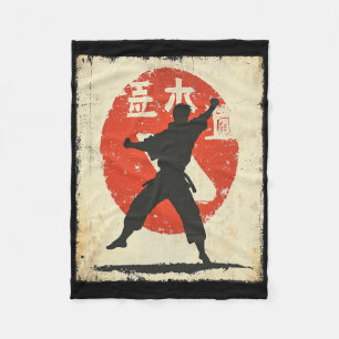 Vintage Karate Distressed Silhouette Japanese Mart Fleece Blanket