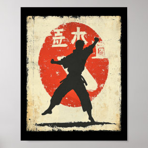 Vintage Karate Distressed Silhouette Japanese Mart Poster