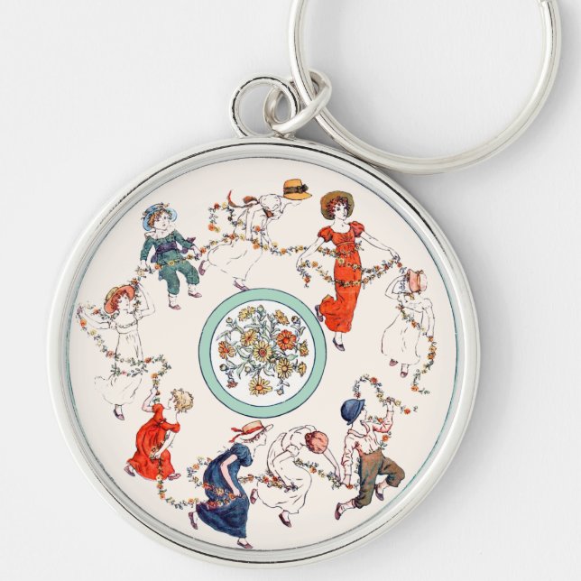 Vintage Kate Greenaway Book Illustration Keychain (Front)