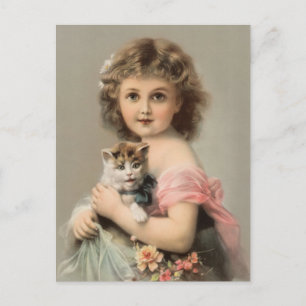 Vintage Katze und Mädchen Postcard
