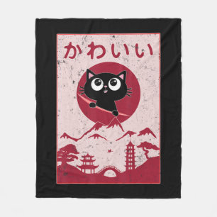 Vintage Kawaii Cat Anime Japanese Gift Girls Boys  Fleece Blanket