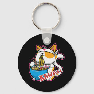 vintage kawaii cat eating ramen anime retro Japane Keychain