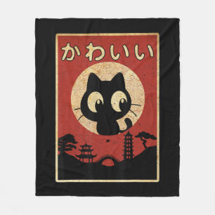 Vintage Kawaii Cat Japanese Black Anime Gift Girls Fleece Blanket