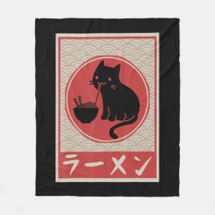 Vintage Kawaii Cat Ramen Anime Japanese Gift Girls Fleece Blanket