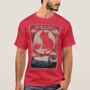 Vintage Kawaii Cat Ramen Anime Japanese Kids Girls T-Shirt