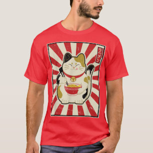 Vintage Kawaii Maneki Neko Eat Ramen Cute Japanese T-Shirt