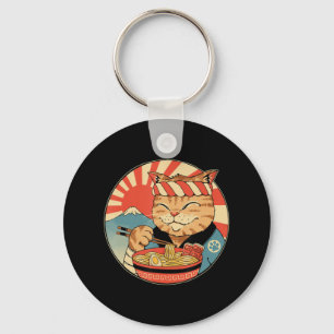 Vintage Kawaii Ramen Cat Neko Anime Japanese Noodl Keychain