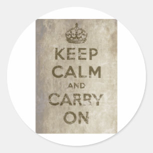 Vintage Keep Calm And Carry On Classic Round Sticker