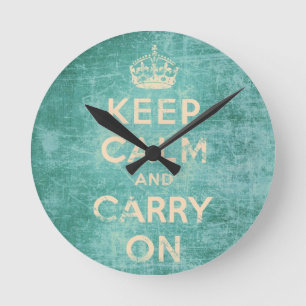 Vintage keep calm and carry on round clock