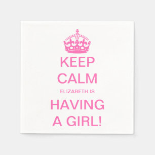 Vintage Keep Calm Pink Girl Baby Shower Party Napkin