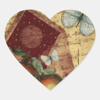 Vintage Keepsake Butterfly Collage Heart Sticker