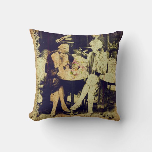 Vintage Keepsake of Outdoor Cafe Throw Pillow (Front)