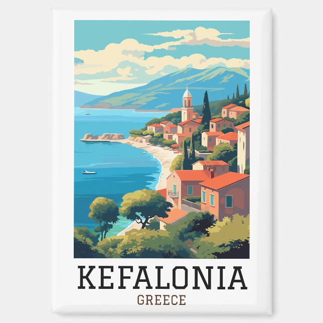 Vintage Kefalonia Greece Retro Travel Magnet (Front)