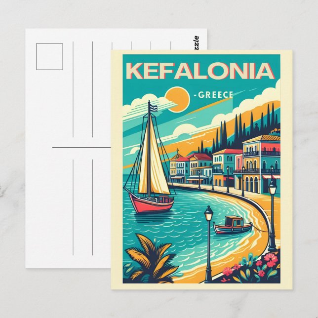 vintage kefalonia greece travel souvenirs postcard (Front/Back)