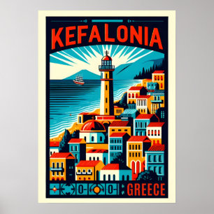 vintage kefalonia greece travel souvenirs poster