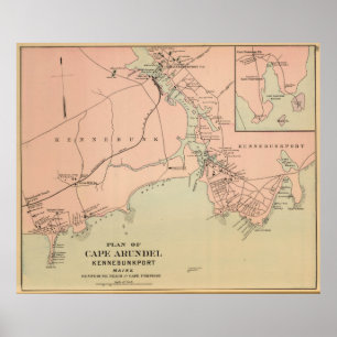 Vintage Kennebunkport & Cape Arundel ME Map (1894) Poster