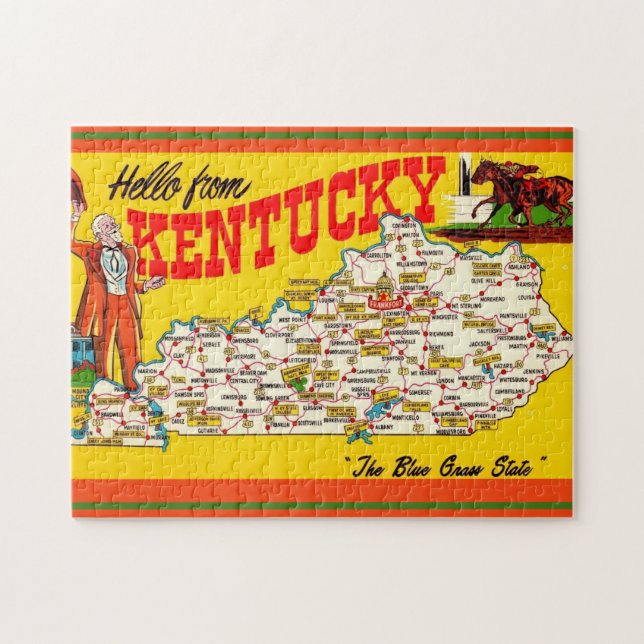 Vintage Kentucky Map Postcard Jigsaw Puzzle (Horizontal)