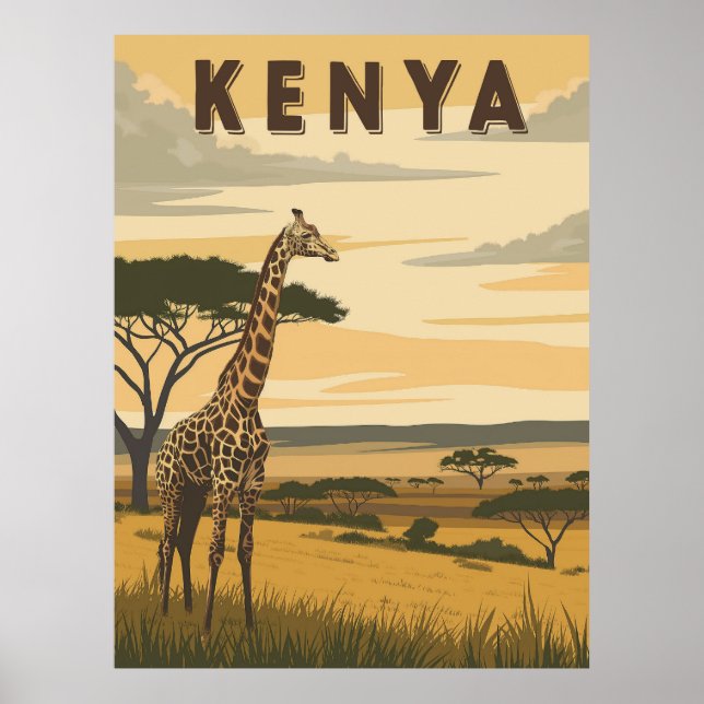 Vintage Kenya Travel - African Giraffe  Poster (Front)