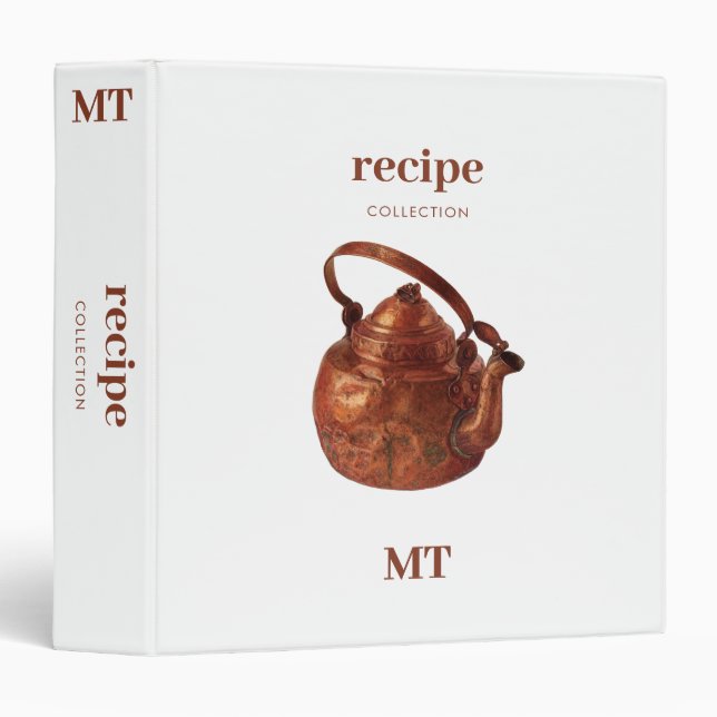Vintage Kettle Recipe Cookbook Minimal Monogram  Binder (Front/Spine)