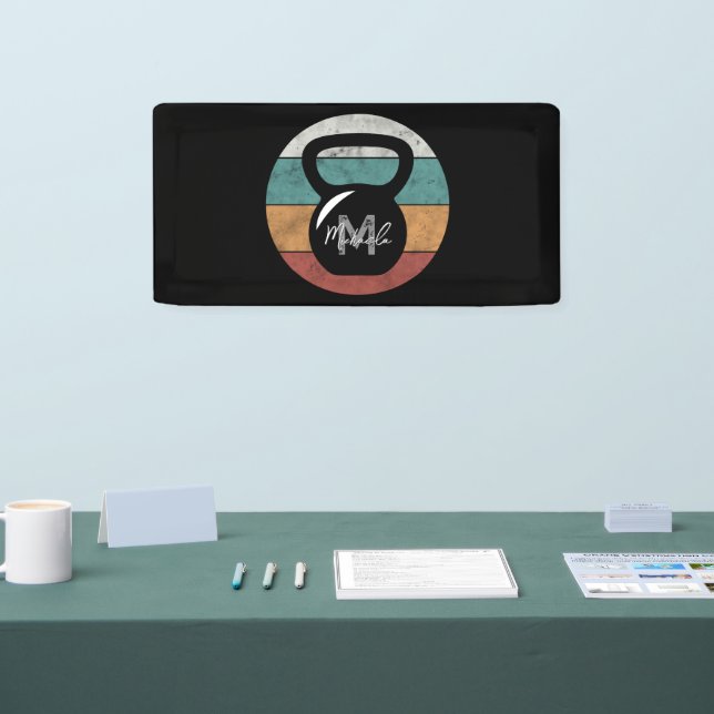 Vintage kettlebell custom monogram name initial banner (Tradeshow)