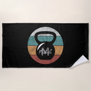 Vintage kettlebell custom monogram name initial beach towel
