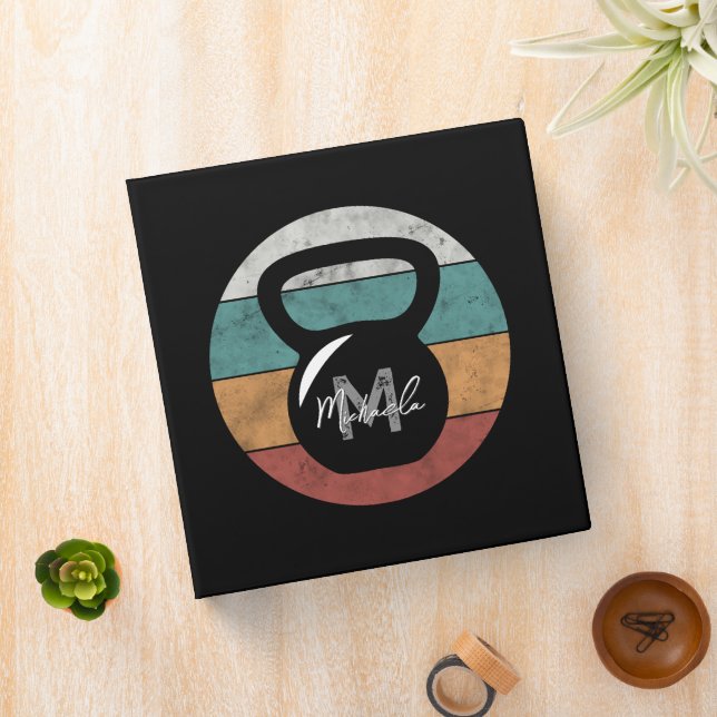 Vintage kettlebell custom monogram name initial binder (In Situ)