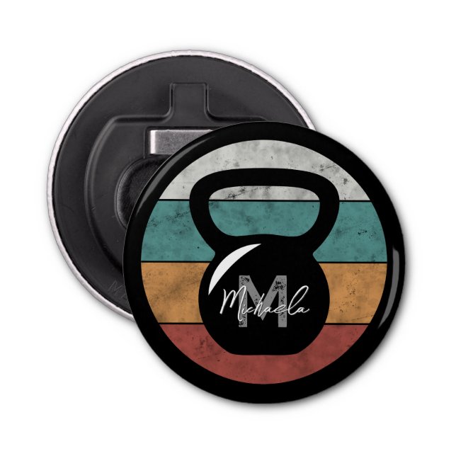 Vintage kettlebell custom monogram name initial bottle opener (Front)