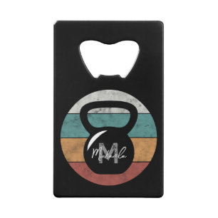 Vintage kettlebell custom monogram name initial credit card bottle opener