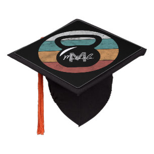 Vintage kettlebell custom monogram name initial graduation cap topper