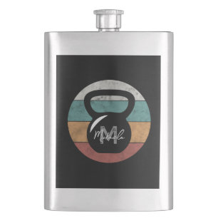 Vintage kettlebell custom monogram name initial hip flask