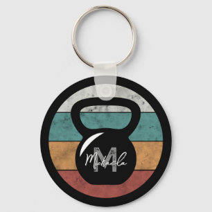 Vintage kettlebell custom monogram name initial keychain