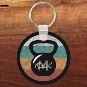 Vintage kettlebell custom monogram name initial keychain