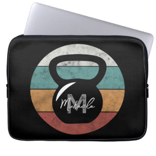 Vintage kettlebell custom monogram name initial laptop sleeve