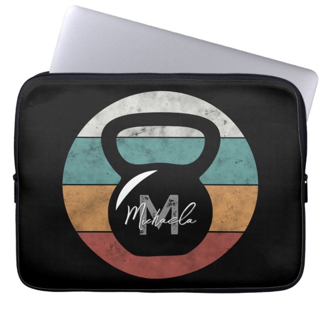 Vintage kettlebell custom monogram name initial laptop sleeve (Front)