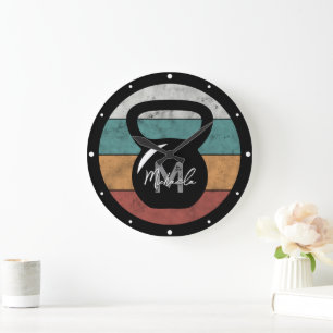 Vintage kettlebell custom monogram name initial large clock